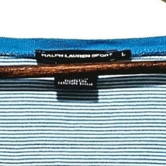 Ralph Lauren Sport Knit Top Women's Size L V-neck Blue Striped Preppy Casual - Picture 4 of 8